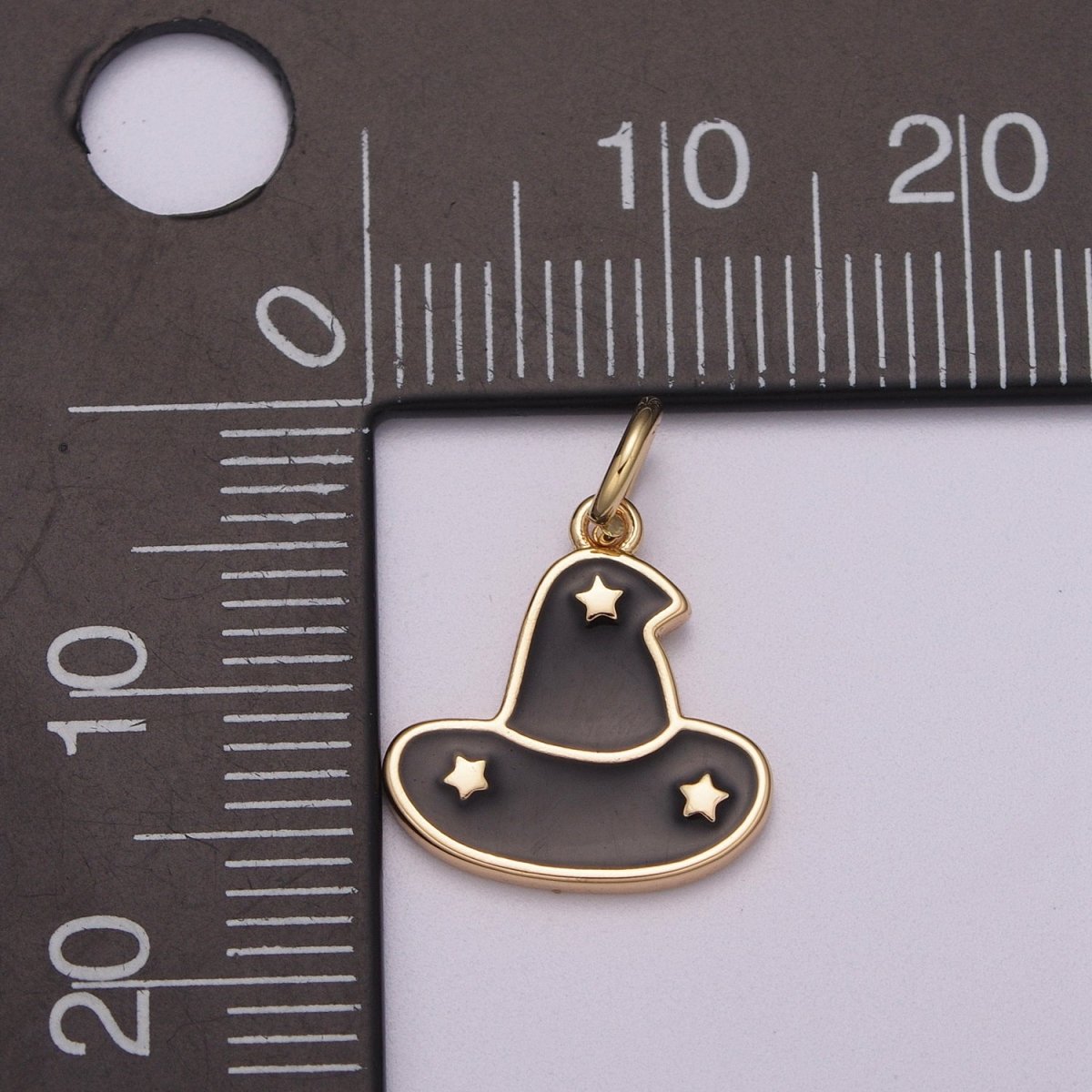 Black White Sorcerer Apprentice Miniature Hat Charm with Star, Fantasia Wizard Headpiece for Bracelet Necklace Earring Halloween Jewelry Inspired, M-853