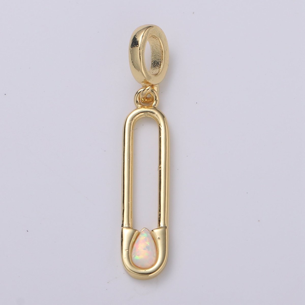 Blue and White Opal 24K Safety Pin Pendant, Teardrop Opal Charm for Bracelet Earring Necklace H-511 H-513
