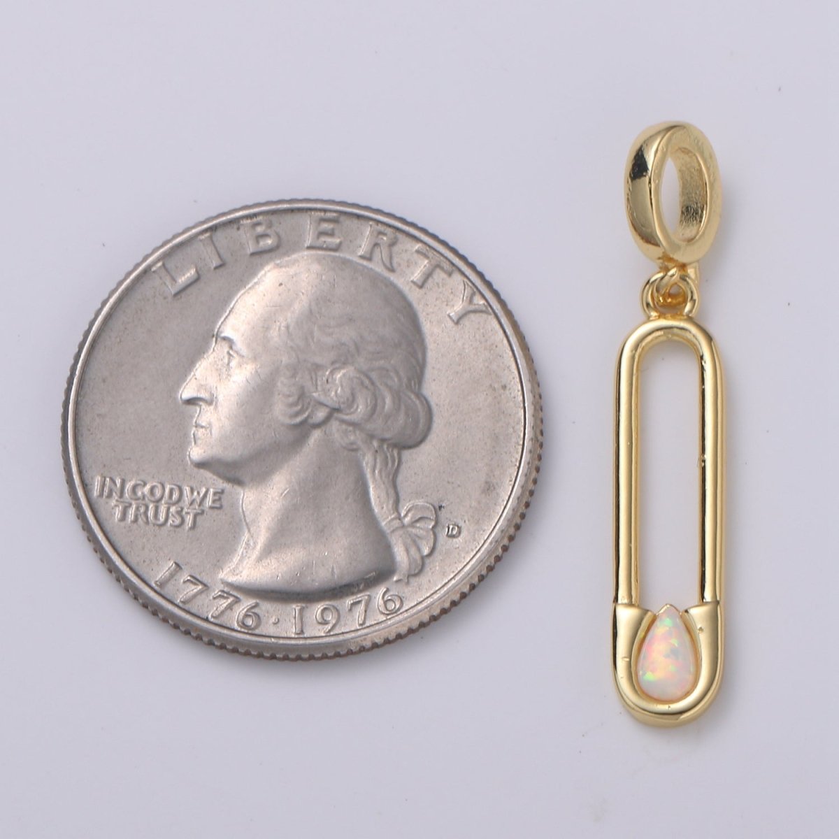Blue and White Opal 24K Safety Pin Pendant, Teardrop Opal Charm for Bracelet Earring Necklace H-511 H-513