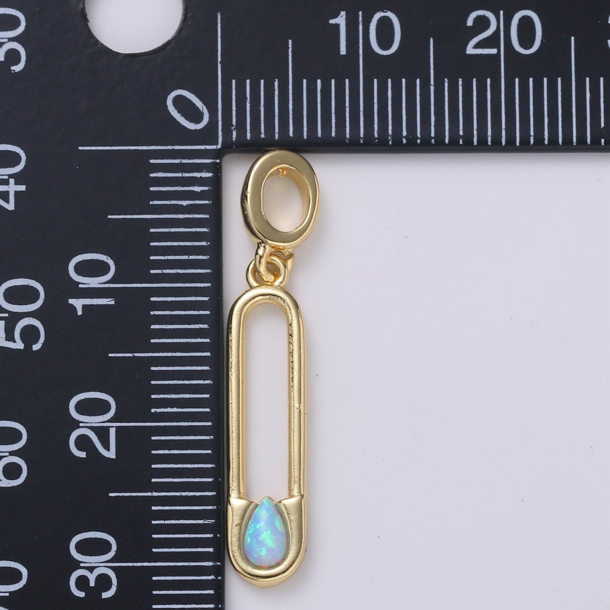 Blue and White Opal 24K Safety Pin Pendant, Teardrop Opal Charm for Bracelet Earring Necklace H-511 H-513