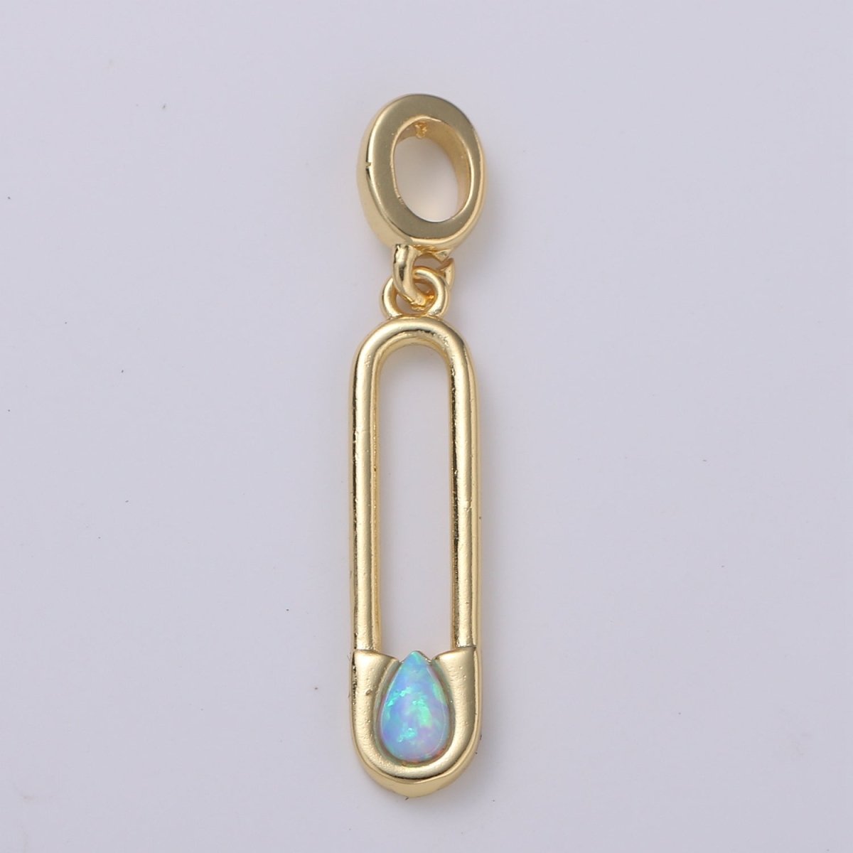 Blue and White Opal 24K Safety Pin Pendant, Teardrop Opal Charm for Bracelet Earring Necklace H-511 H-513
