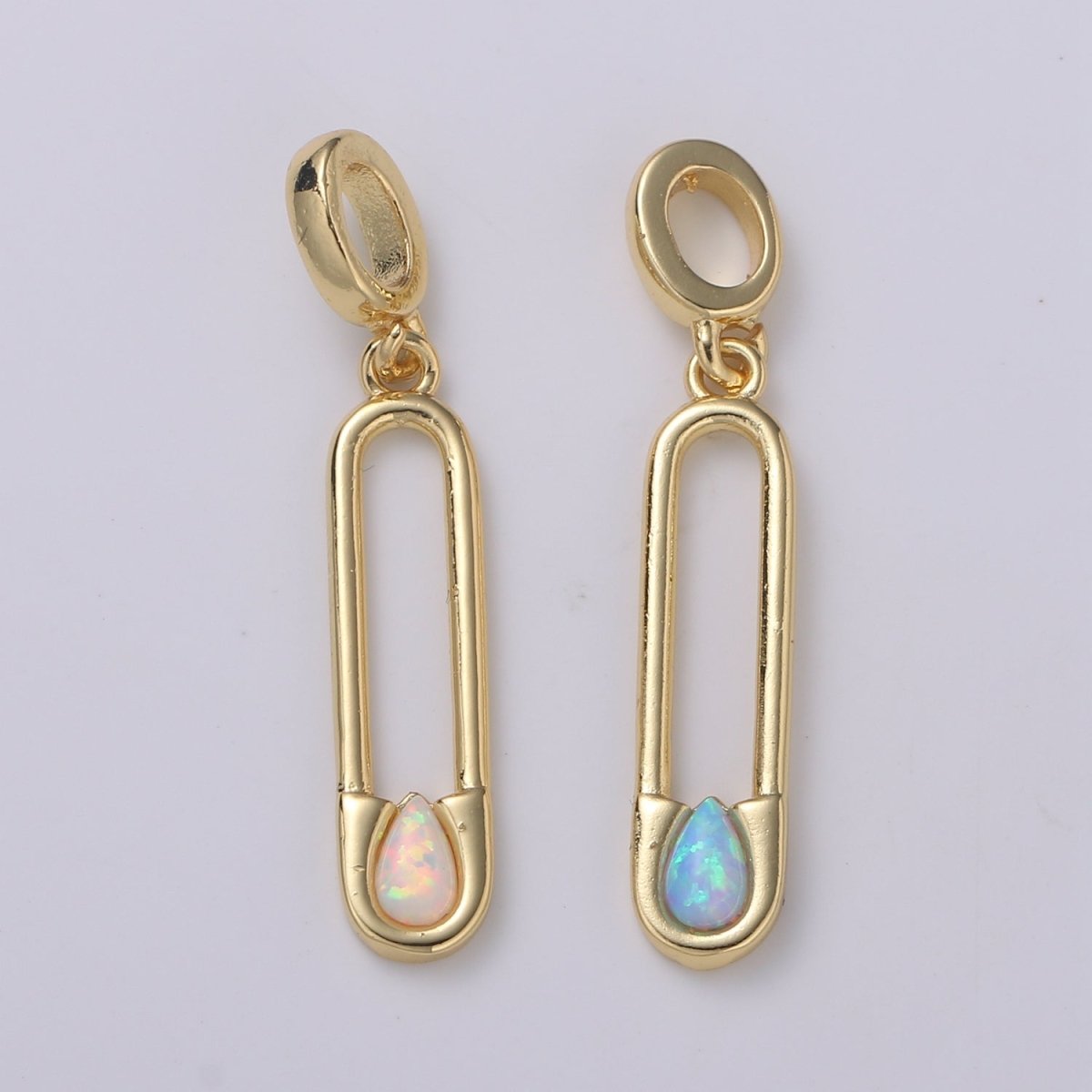 Blue and White Opal 24K Safety Pin Pendant, Teardrop Opal Charm for Bracelet Earring Necklace H-511 H-513