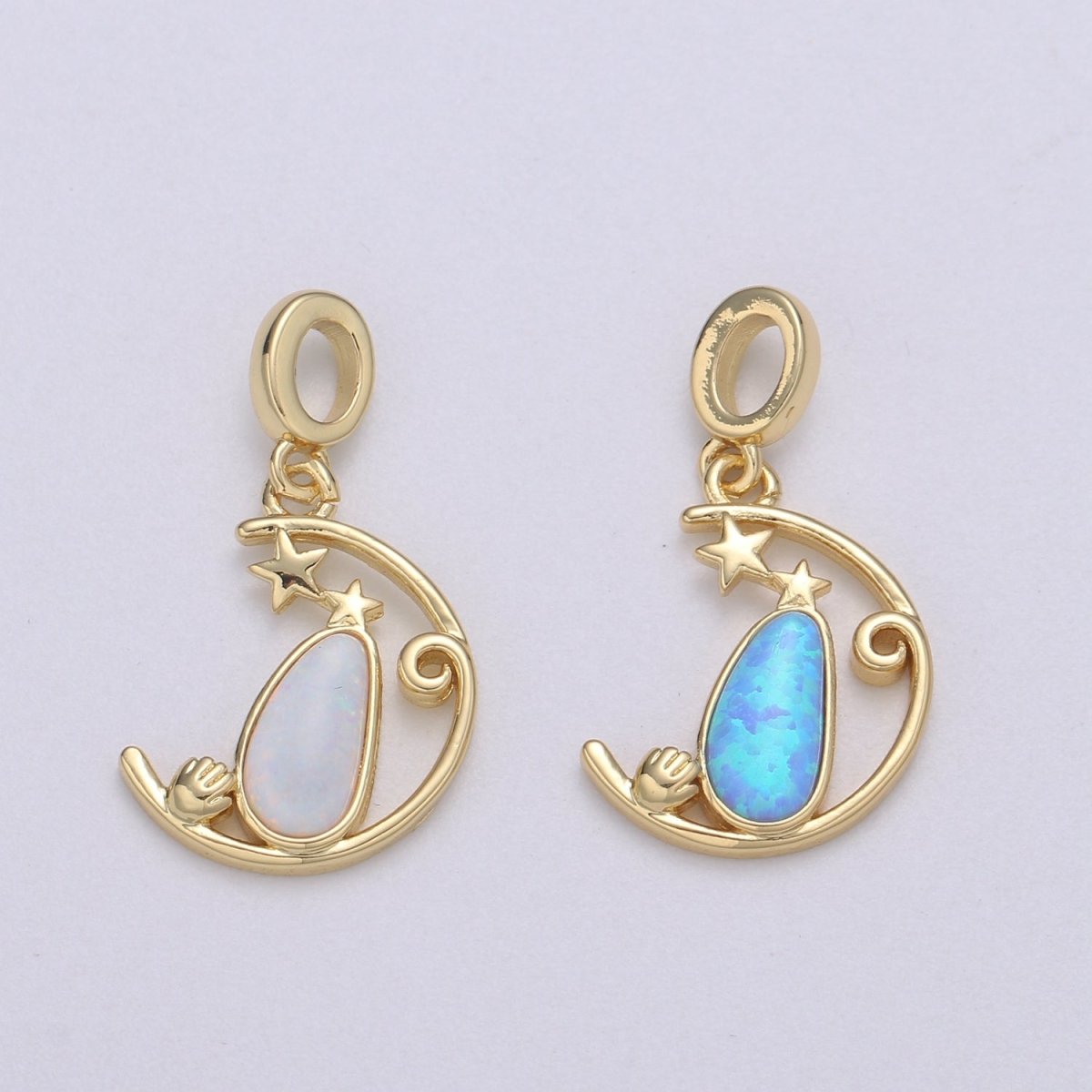 Blue and White Opal 24K Star Pendant, Teardrop Opal Charm Baby Hand Charm for Bracelet Earring Necklace H-608 H-612