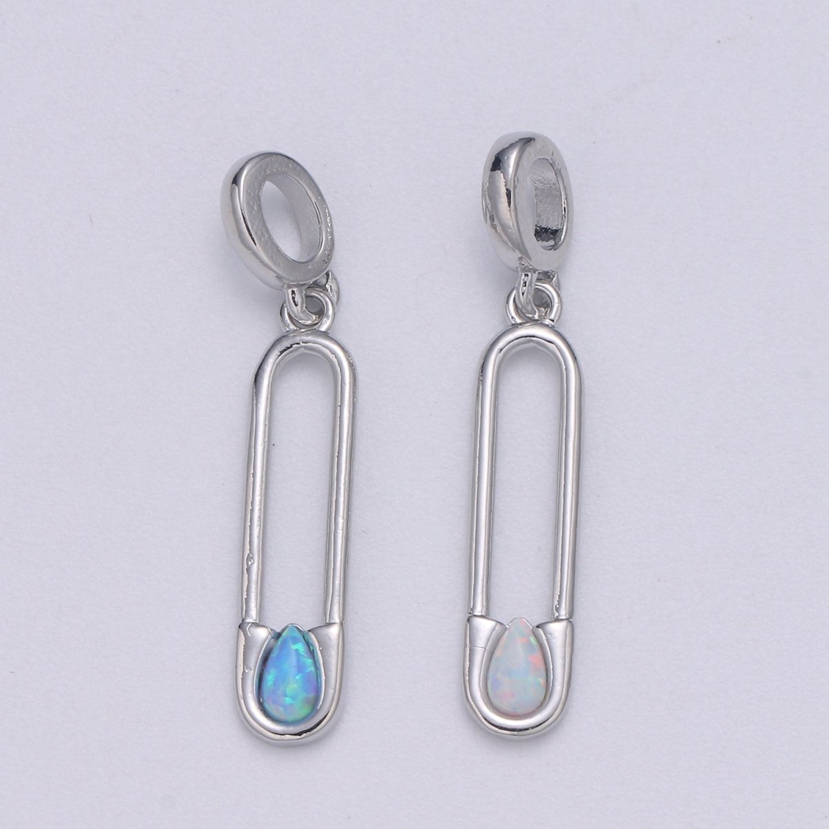 Blue and White Opal White Safety Pin Pendant, Teardrop Opal Charm for Bracelet Earring Necklace H-598 H-599