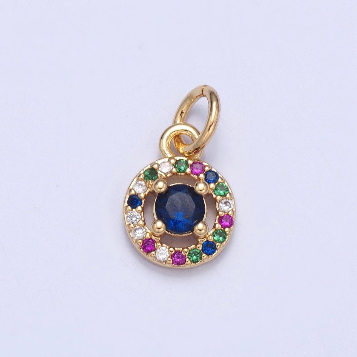 Blue Centered Round Multicolor Micro Paved CZ Round Add on Charm | X-104 - DLUXCA