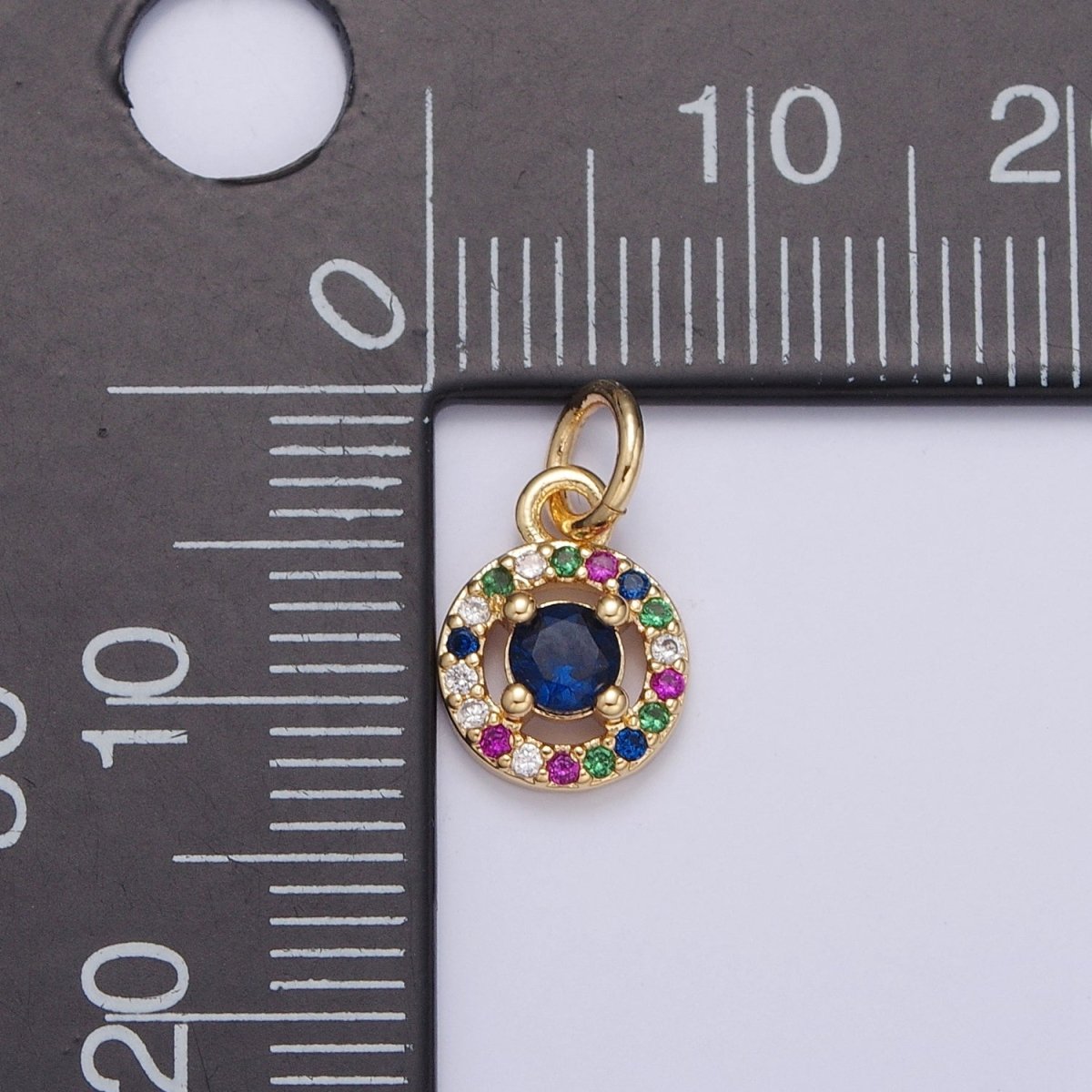 Blue Centered Round Multicolor Micro Paved CZ Round Add on Charm | X-104 - DLUXCA
