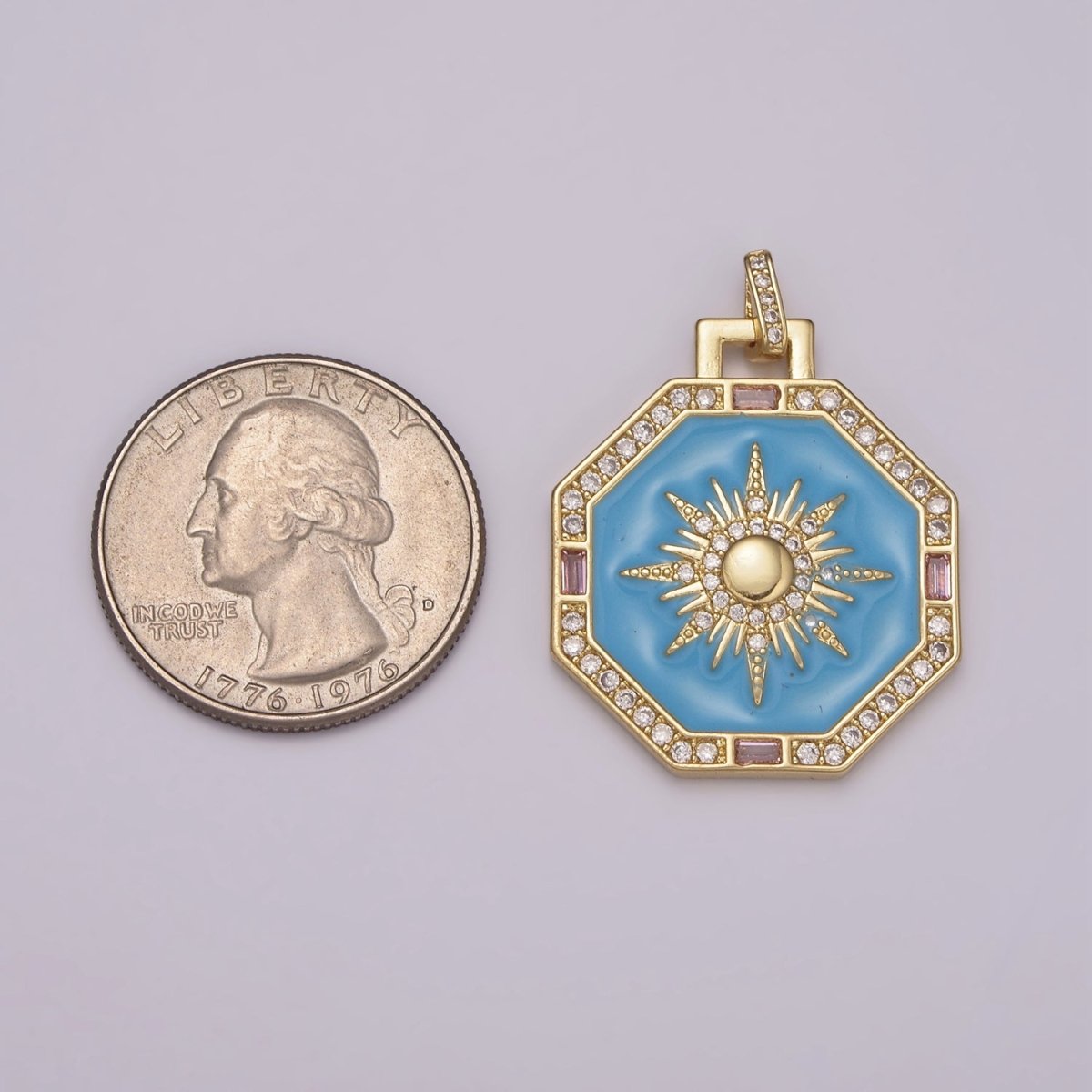 Blue Enamel Celestial Pendant Sun Ray Dainty Charm for Necklace Findings for Jewelry Making H-109