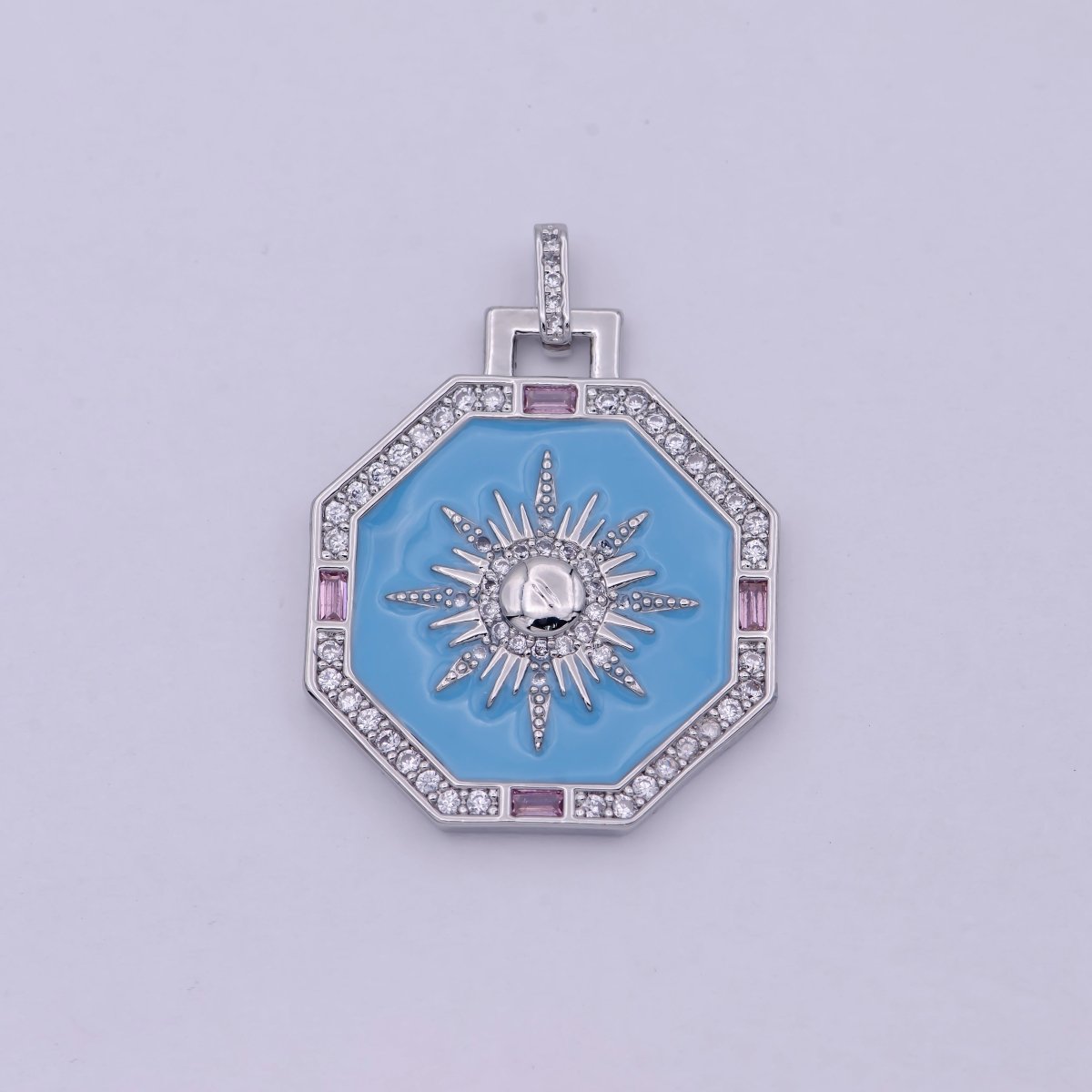 Blue Enamel Celestial Pendant Sun Ray Dainty Charm for Necklace Findings for Jewelry Making H-109