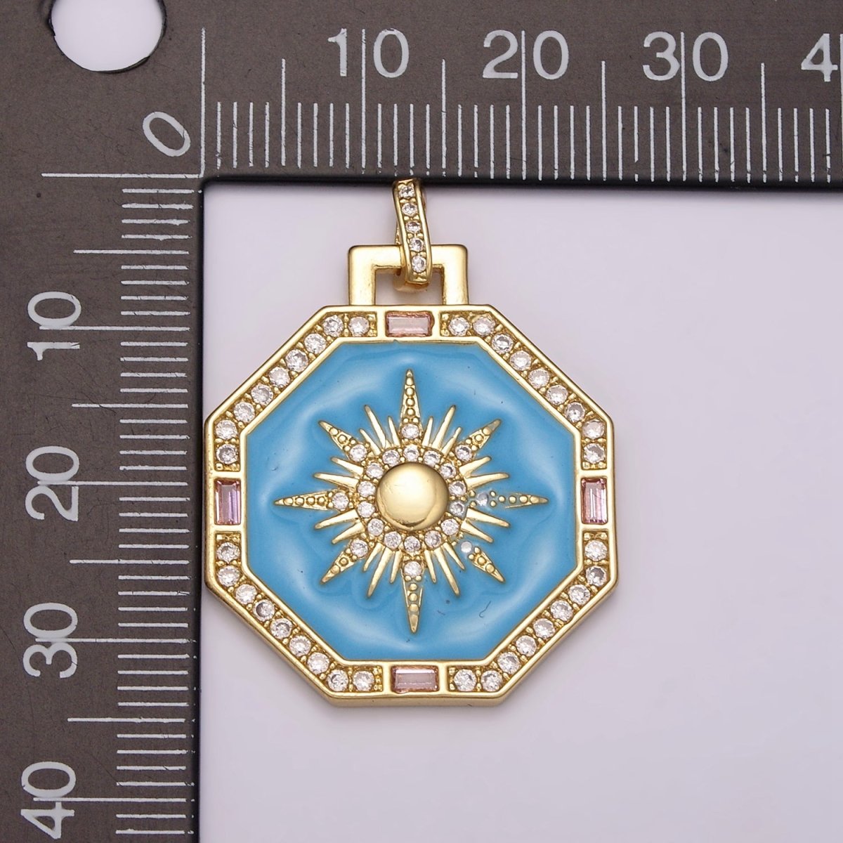 Blue Enamel Celestial Pendant Sun Ray Dainty Charm for Necklace Findings for Jewelry Making H-109