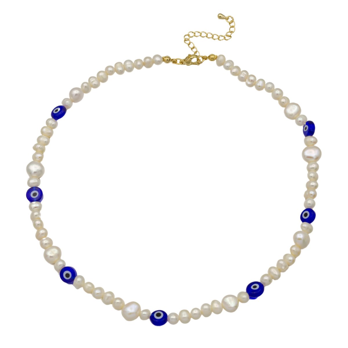 Blue Evil Eye Beaded Choker Necklace for Women Freshwater Pearl Choker Necklace Boho Handmade 18K Gold Filled Y2K Jewelry | WA-1024 Clearance Pricing - DLUXCA
