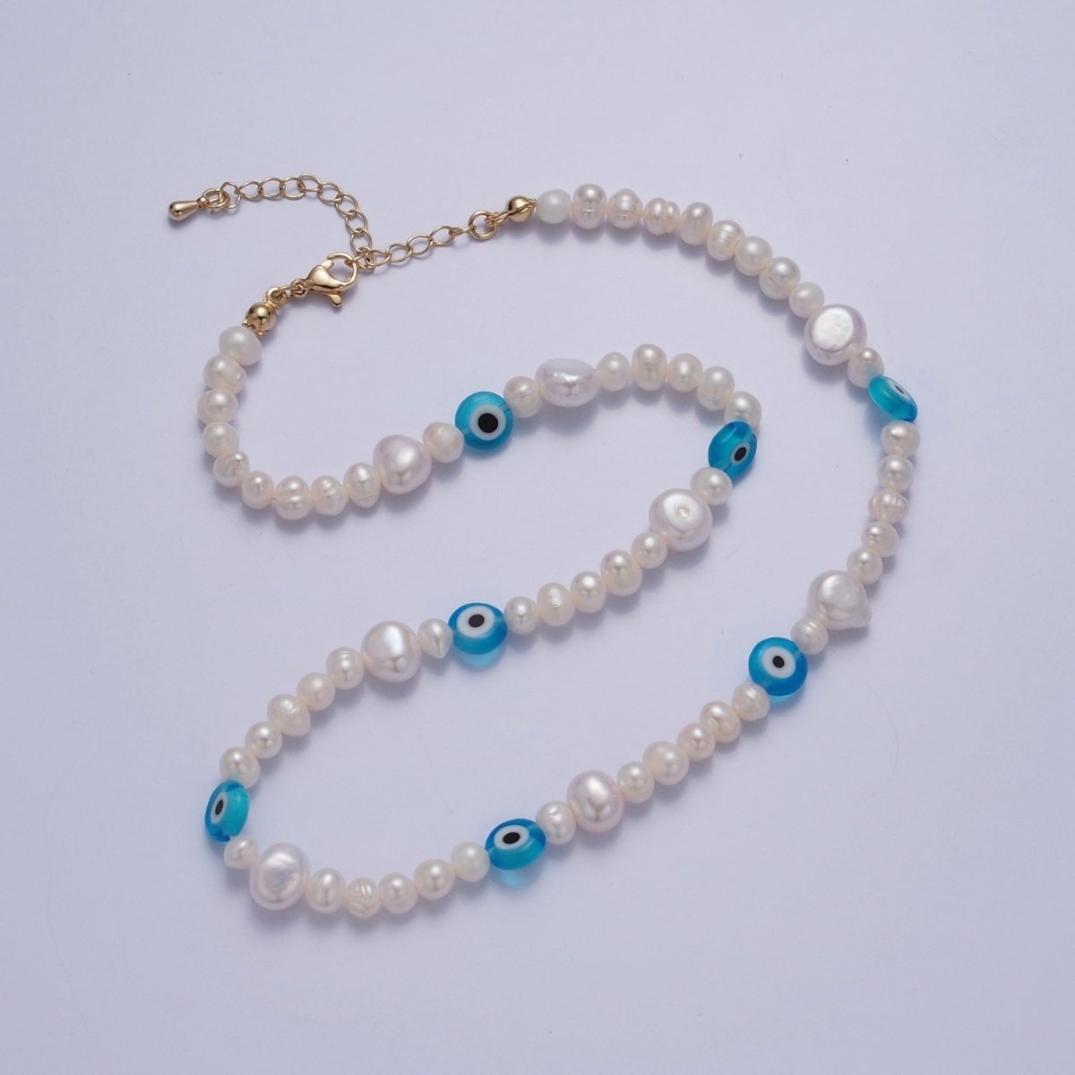 Blue Evil Eye Beaded Choker Necklace for Women Freshwater Pearl Choker Necklace Boho Handmade 18K Gold Filled Y2K Jewelry | WA-1025 Clearance Pricing