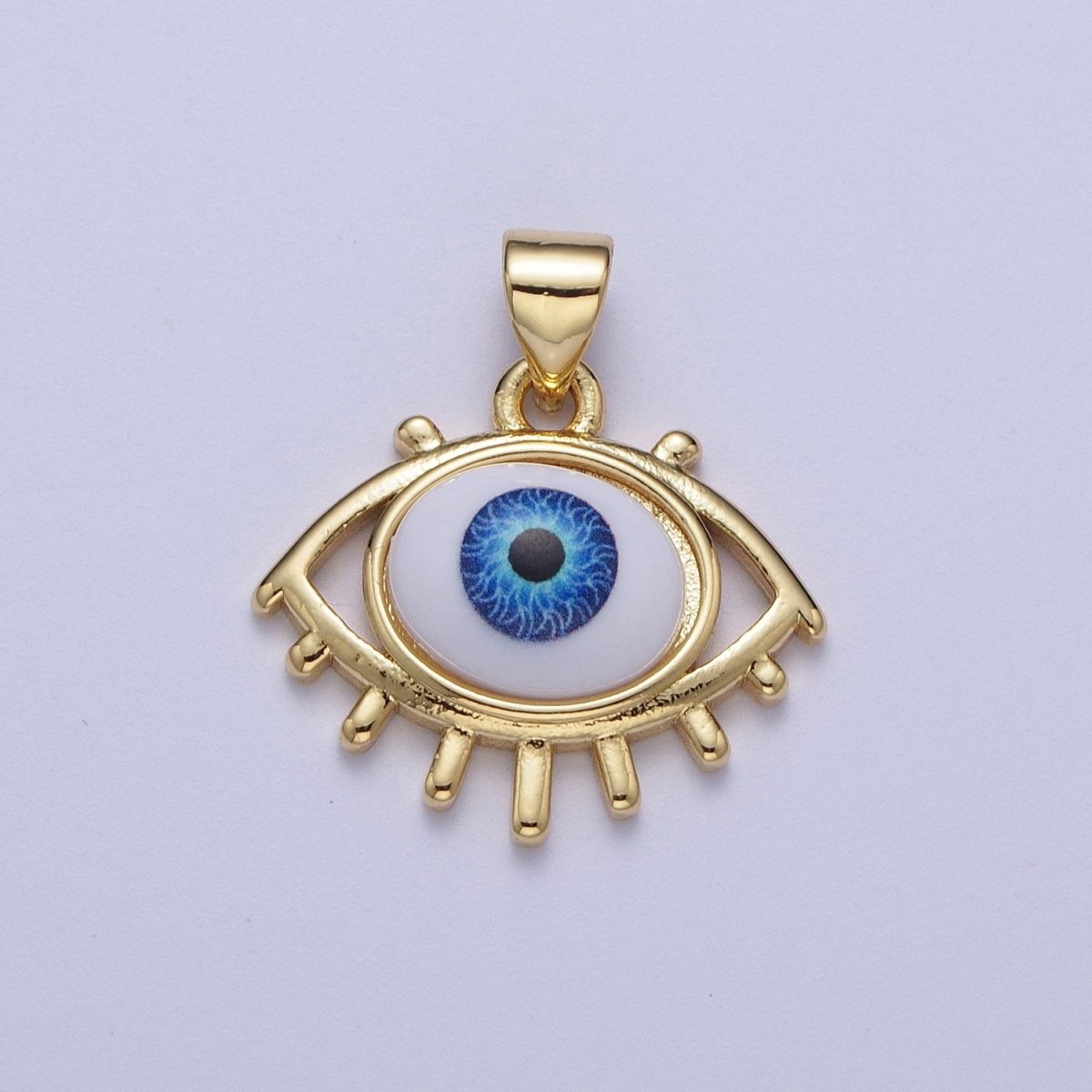 OS Blue Evil Eye of Ra Eyelash Bezel Gold Pendant For Protection Jewelry Making H-574