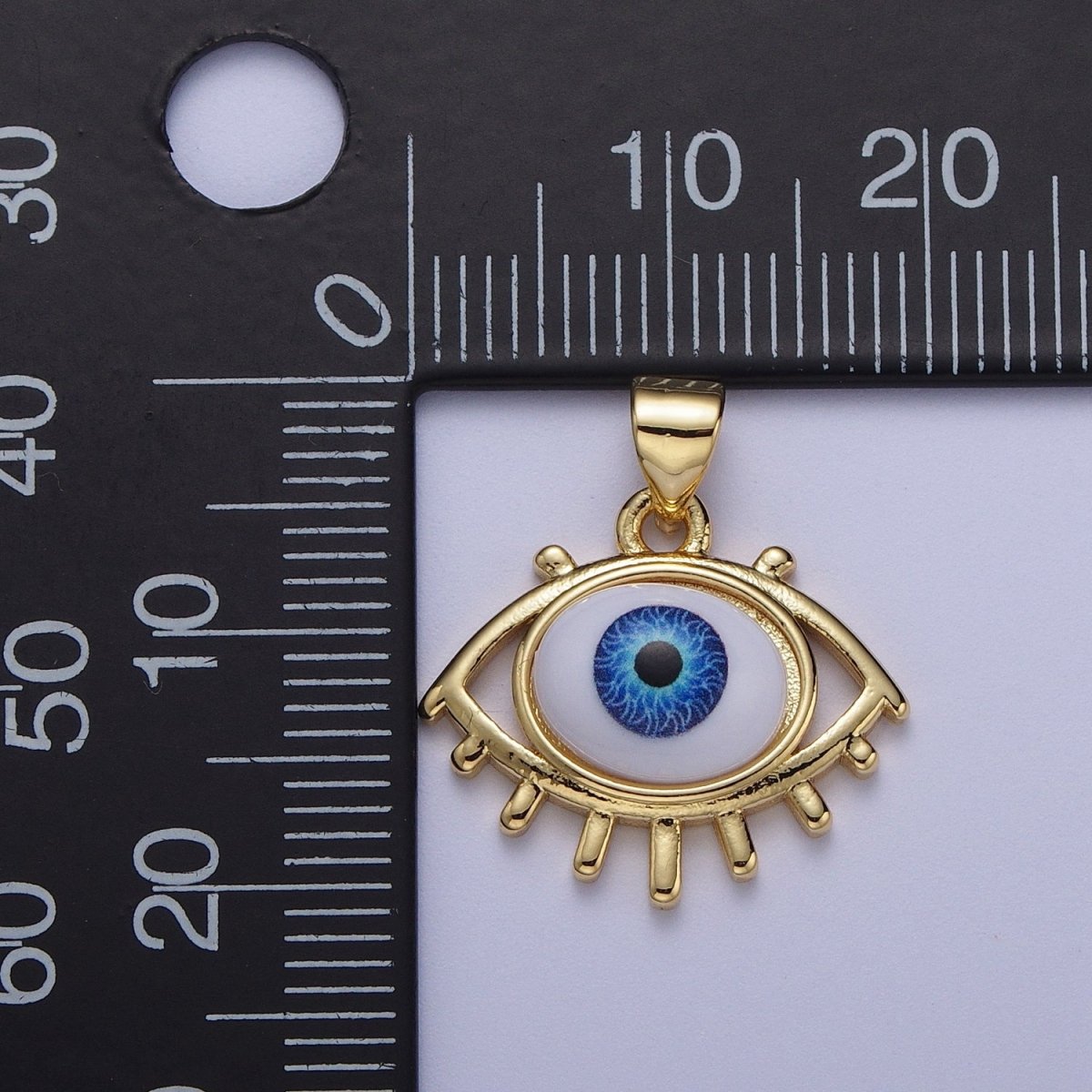 OS Blue Evil Eye of Ra Eyelash Bezel Gold Pendant For Protection Jewelry Making H-574