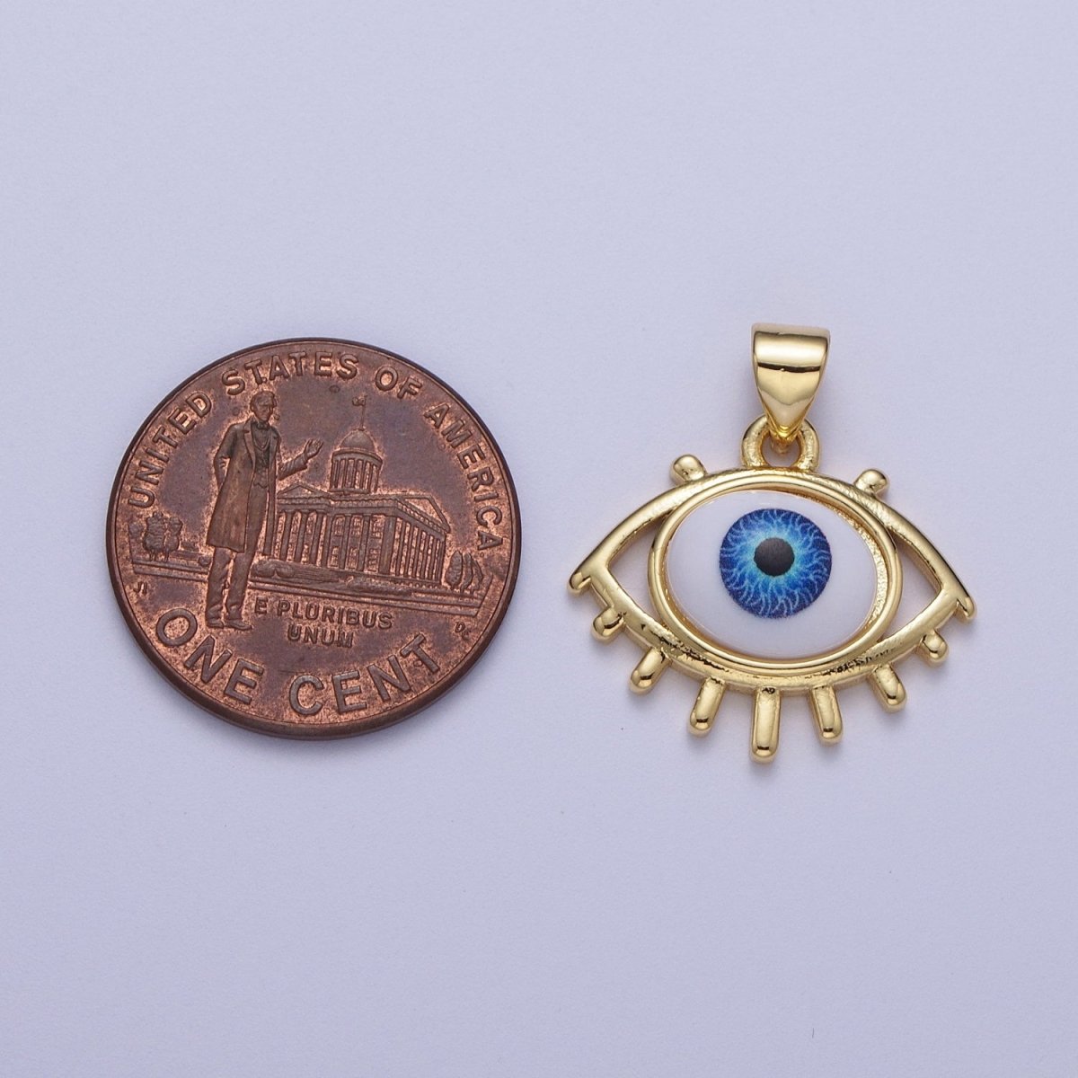 OS Blue Evil Eye of Ra Eyelash Bezel Gold Pendant For Protection Jewelry Making H-574