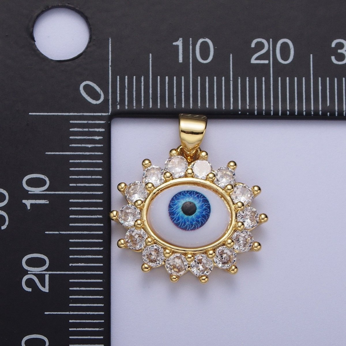 Blue Evil Eye of Ra Round Cubic Zirconia Gold Pendant For Protection Jewelry Making H-572 - DLUXCA