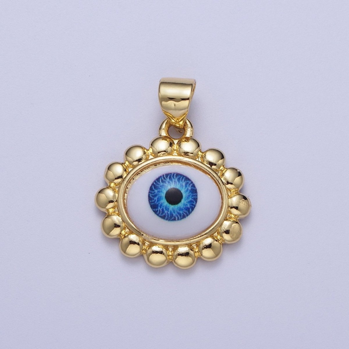 Blue Evil Eye of Ra Round Round Beaded Gold Pendant For Protection Jewelry Making H-558 - DLUXCA