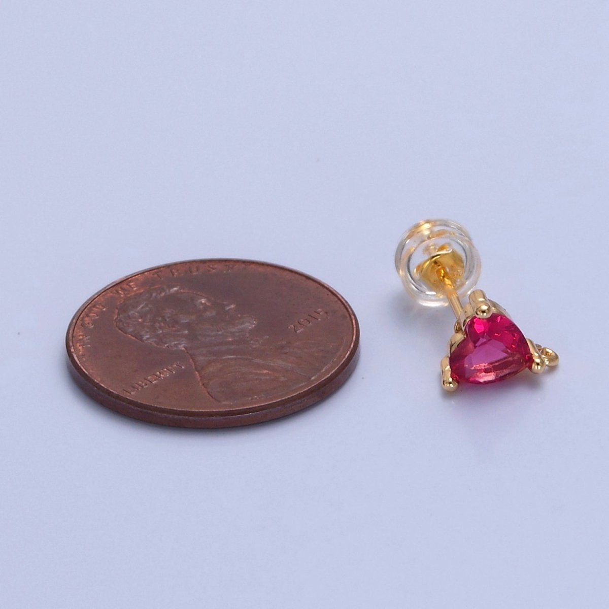 Blue / Fuchsia / Clear Heart Cubic Zirconia Gold Studs Open Loop Drop Earrings Supply  L-763~L-765