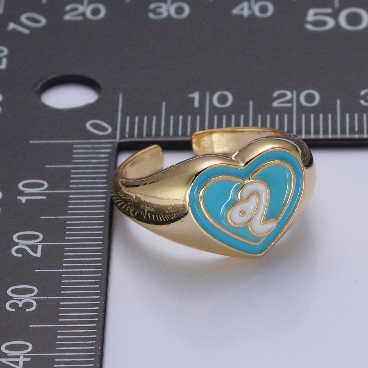 Blue Heart Signet Adjustable Ring White Snake Ring O-2231 - DLUXCA