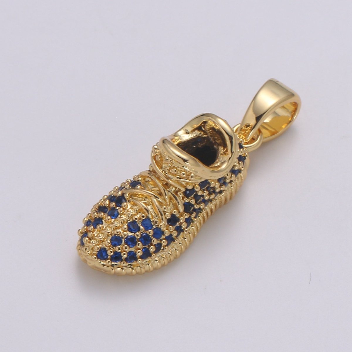 Blue or Clear Sneaker 24K Gold Charm, Micro Pave Shoes Pendant, CZ Gold Charm, Dainty Minimalist Jewelry Supply H-248 H-249