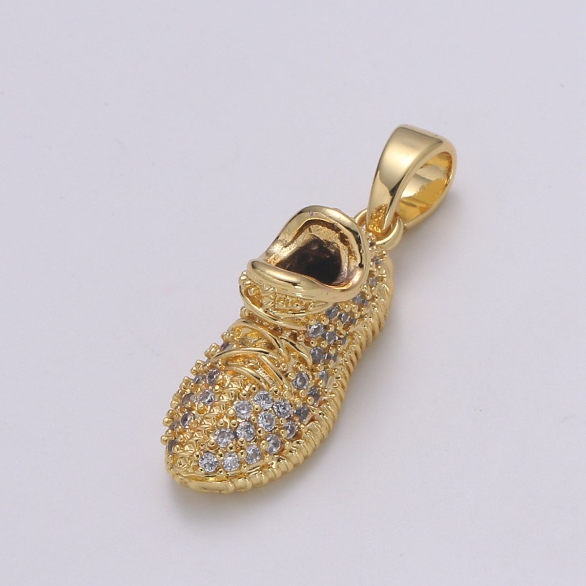 Blue or Clear Sneaker 24K Gold Charm, Micro Pave Shoes Pendant, CZ Gold Charm, Dainty Minimalist Jewelry Supply H-248 H-249