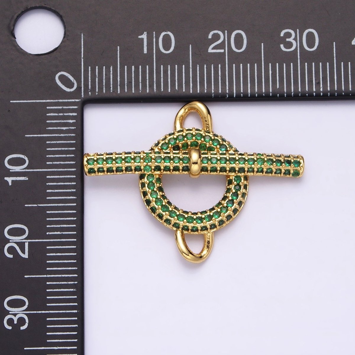 Blue Pink Green Clear Micro Paved 14K Gold Filled Toggle Clasps For Necklace Bracelet Findings | Y-734 ~ Y-737