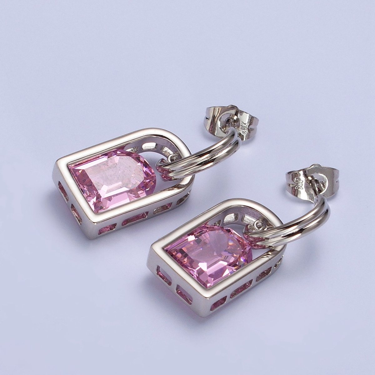 Blue, Pink, Orange, Yellow, Purple, Red, Clear Capsule Drop Dangle J-Shaped Silver Earrings | AB278 - AB284