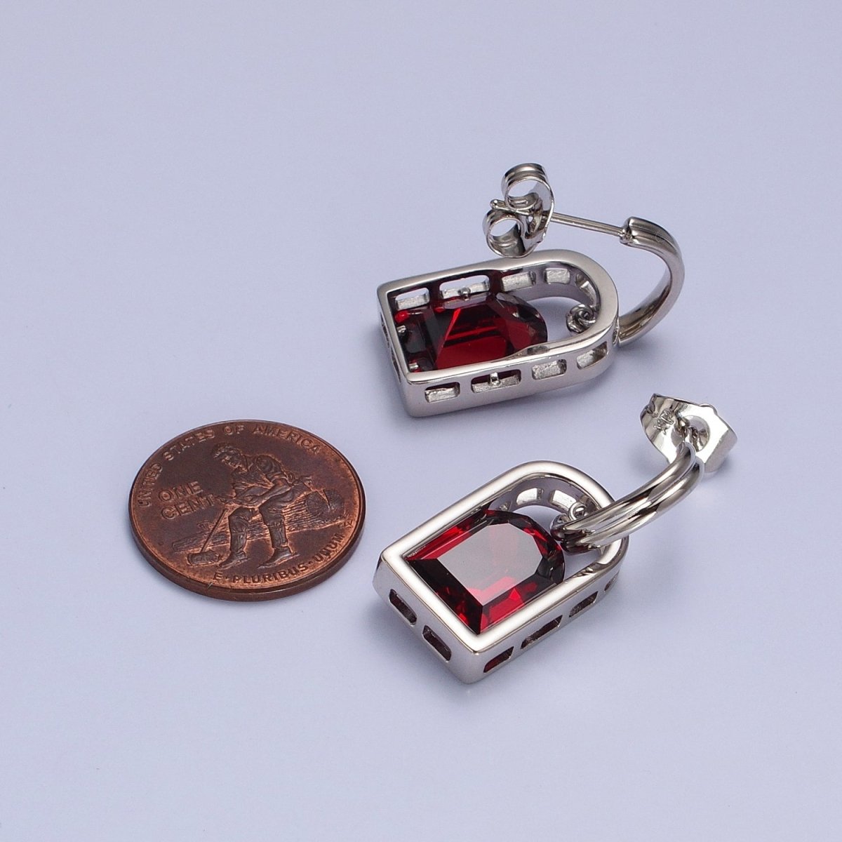 Blue, Pink, Orange, Yellow, Purple, Red, Clear Capsule Drop Dangle J-Shaped Silver Earrings | AB278 - AB284