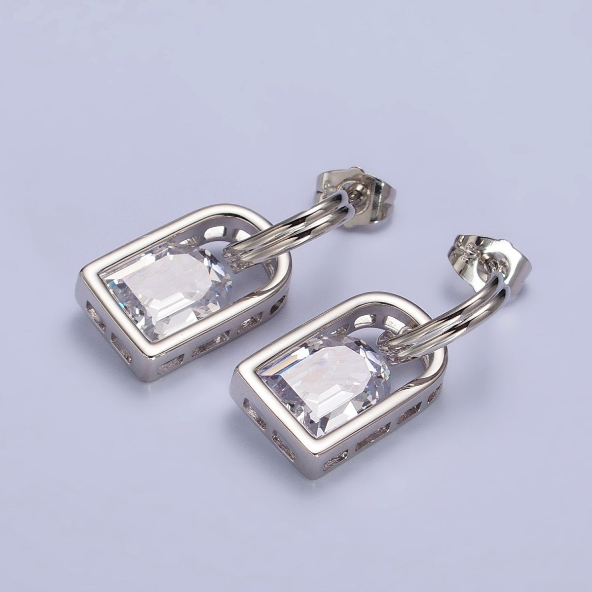 Blue, Pink, Orange, Yellow, Purple, Red, Clear Capsule Drop Dangle J-Shaped Silver Earrings | AB278 - AB284