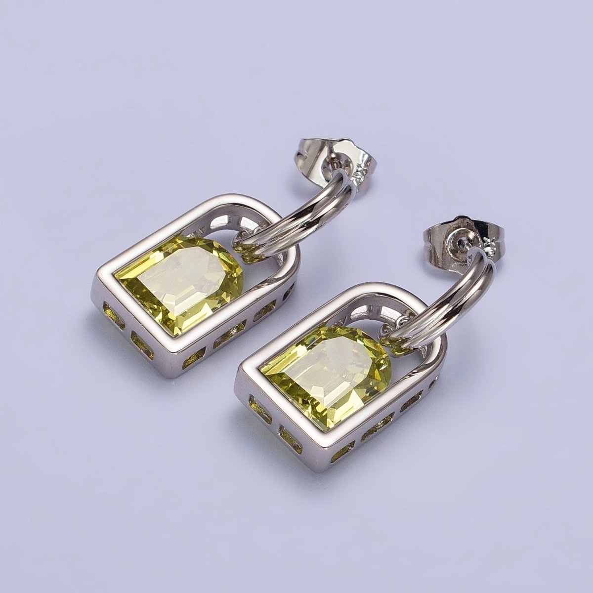 Blue, Pink, Orange, Yellow, Purple, Red, Clear Capsule Drop Dangle J-Shaped Silver Earrings | AB278 - AB284