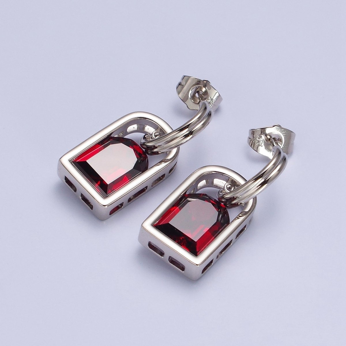 Blue, Pink, Orange, Yellow, Purple, Red, Clear Capsule Drop Dangle J-Shaped Silver Earrings | AB278 - AB284