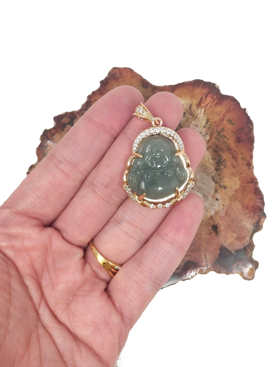 Blue Purple Red Pink Jade Buddha Pendant 18k Gold Filled Bezel