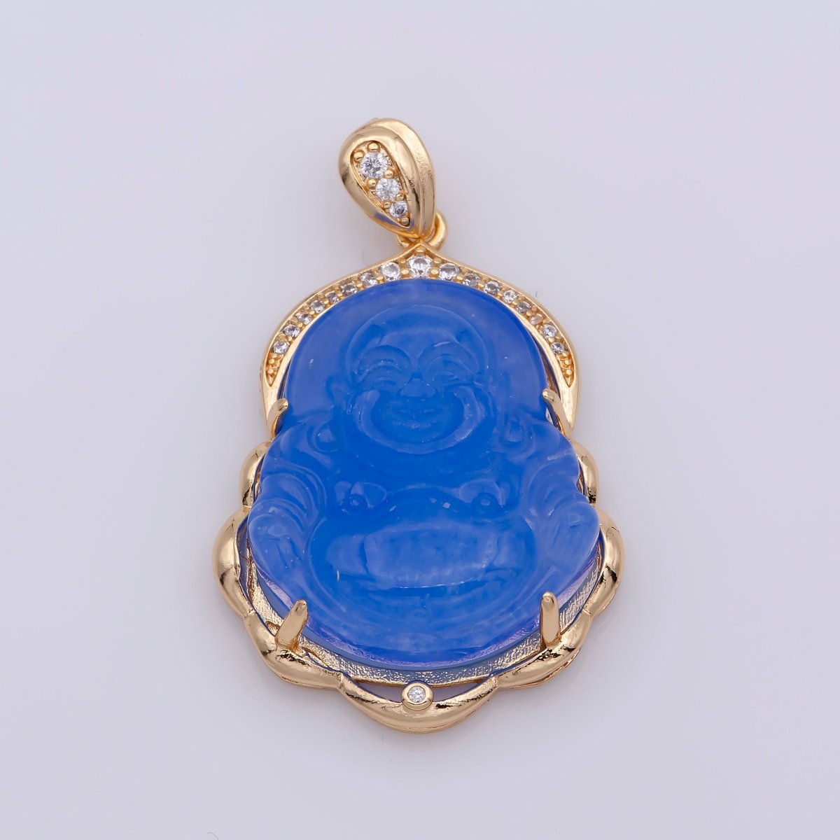 Blue Purple Red Pink Jade Buddha Pendant 18k Gold Filled Bezel