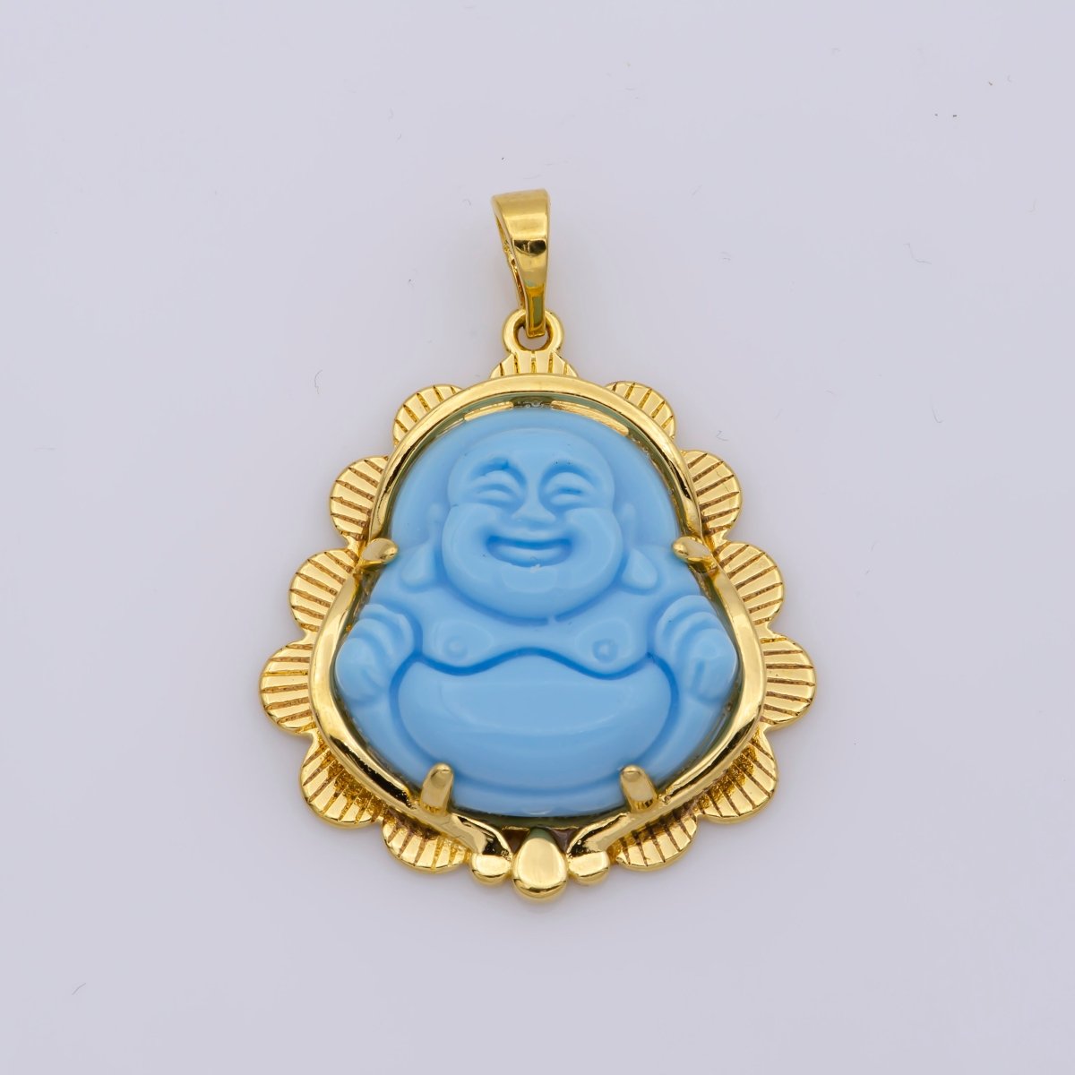 Blue Purple Red Pink Jade Buddha Pendant 18k Gold Filled Bezel