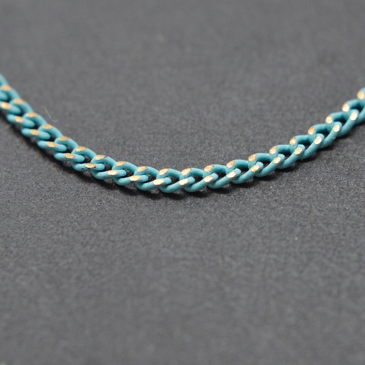 Blue Shimmer Curb Chain On Brass 1.8mm width Gold Teal Enamel Unfinished chain for Bracelet Necklace Component Chain | ROLL-443 Clearance Pricing