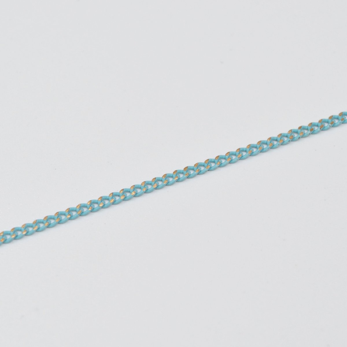 Blue Shimmer Curb Chain On Brass 1.8mm width Gold Teal Enamel Unfinished chain for Bracelet Necklace Component Chain | ROLL-443 Clearance Pricing