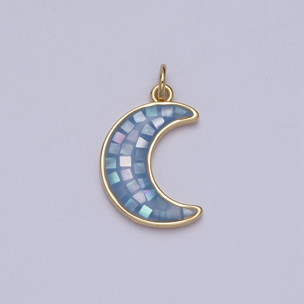 Blue, White, Pink, Purple, Green, Light Blue Opal Celestial Crescent Moon Gold Charm For Jewelry Making AG-030~AG-035