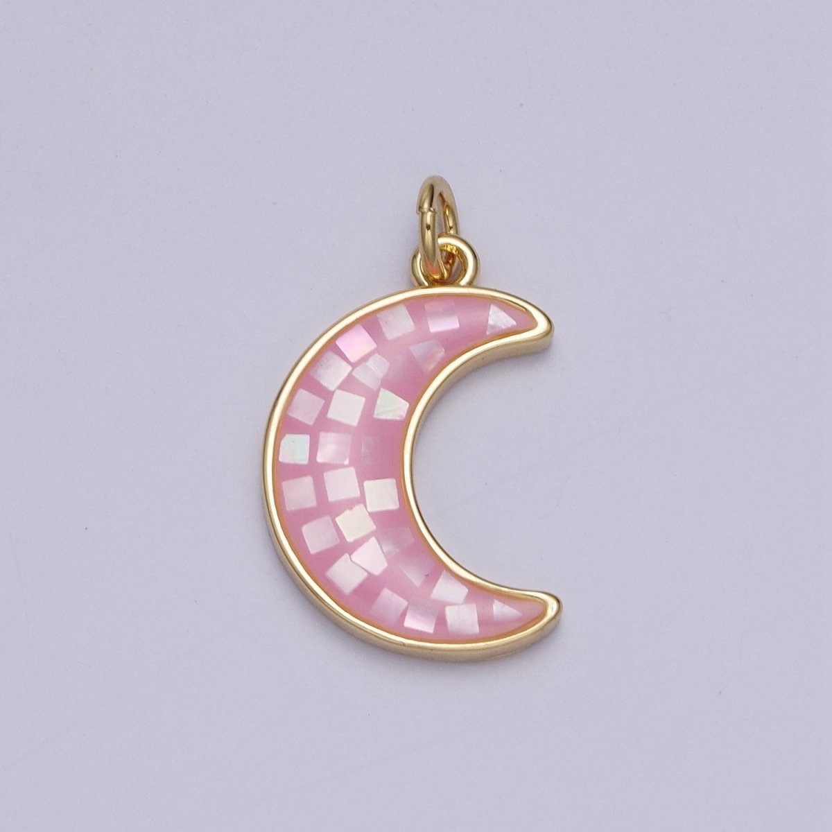 Blue, White, Pink, Purple, Green, Light Blue Opal Celestial Crescent Moon Gold Charm For Jewelry Making AG-030~AG-035