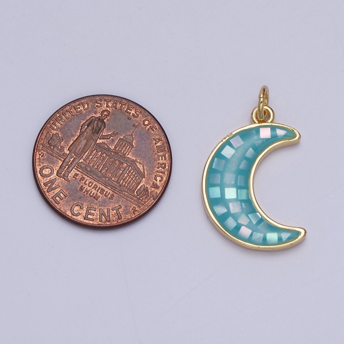 Blue, White, Pink, Purple, Green, Light Blue Opal Celestial Crescent Moon Gold Charm For Jewelry Making AG-030~AG-035