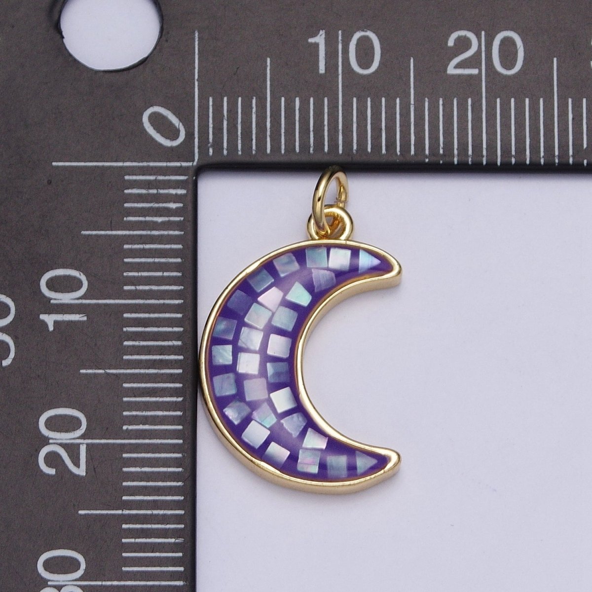Blue, White, Pink, Purple, Green, Light Blue Opal Celestial Crescent Moon Gold Charm For Jewelry Making AG-030~AG-035