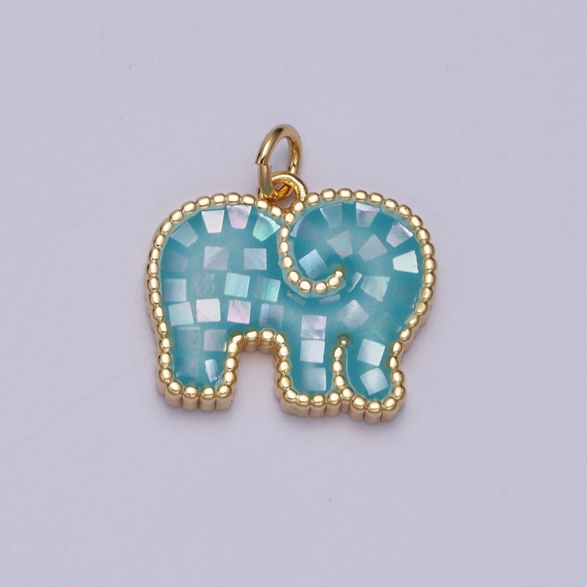 Blue, White, Pink, Purple, Green, Light Blue Opal Elephant Wildlife Gold Charm For Jewelry Making AG-042~AG-047