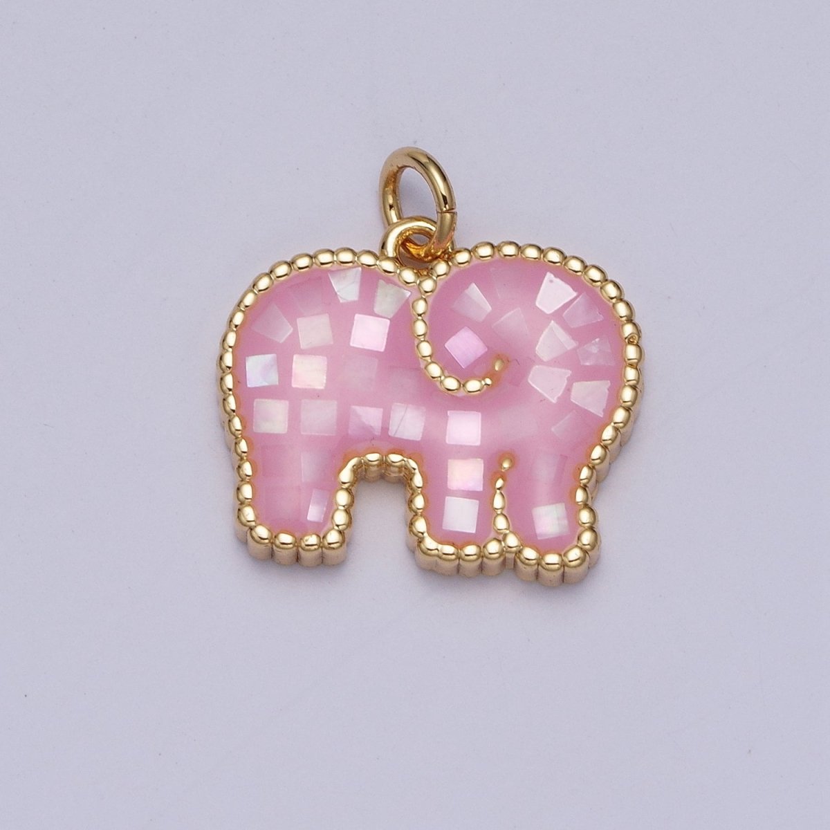 Blue, White, Pink, Purple, Green, Light Blue Opal Elephant Wildlife Gold Charm For Jewelry Making AG-042~AG-047