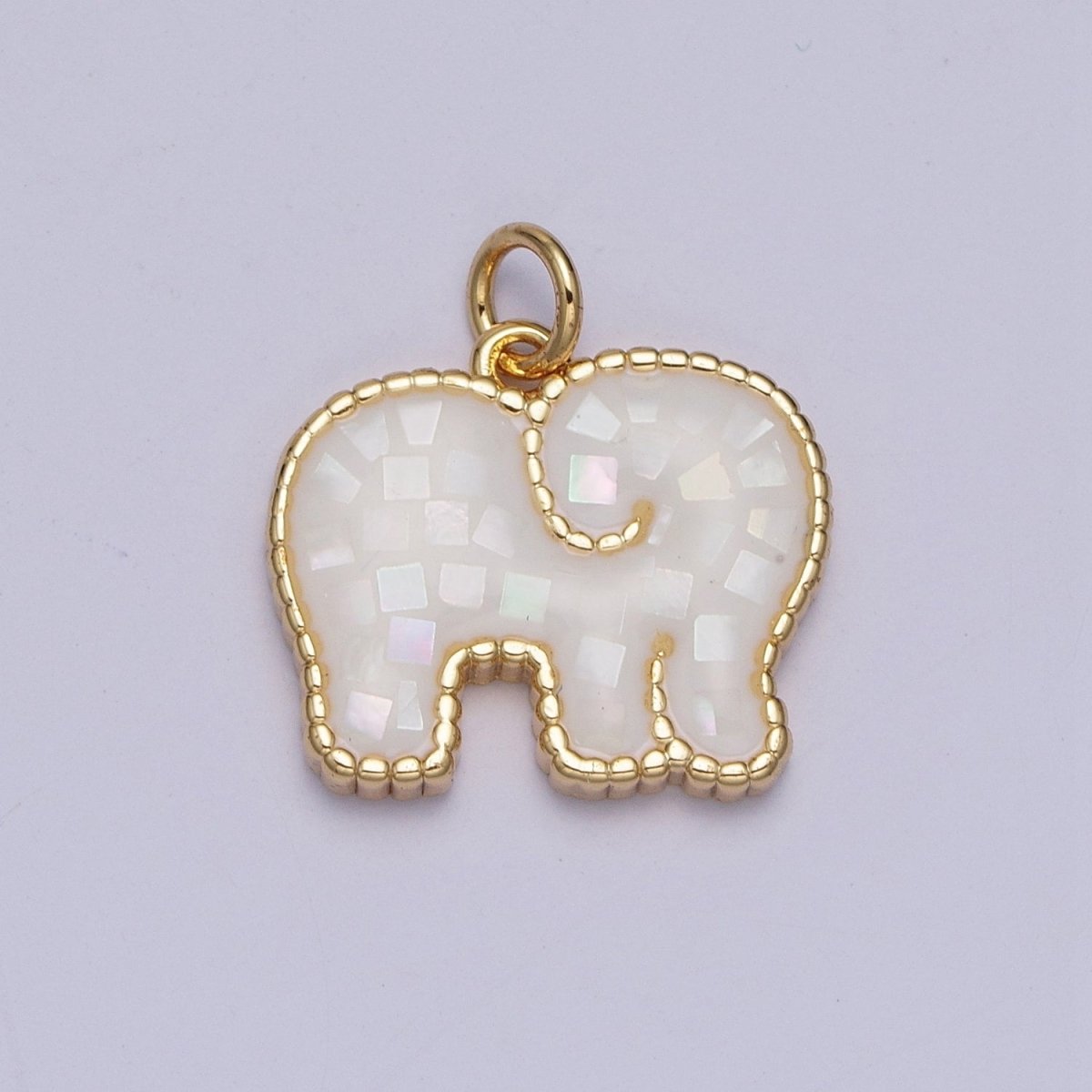 Blue, White, Pink, Purple, Green, Light Blue Opal Elephant Wildlife Gold Charm For Jewelry Making AG-042~AG-047