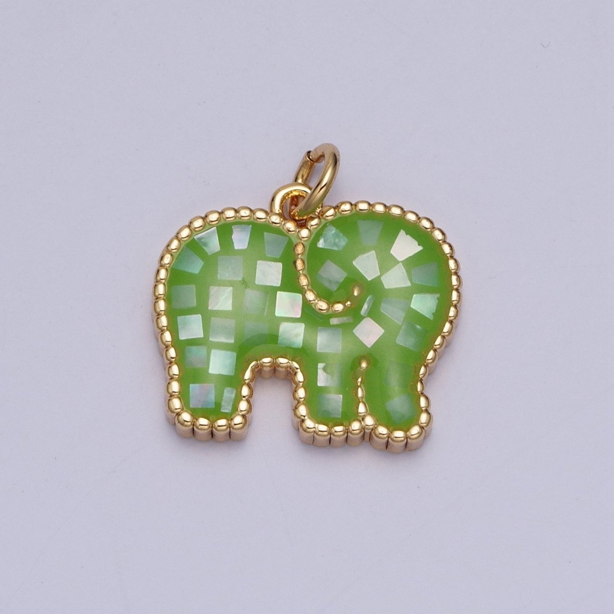 Blue, White, Pink, Purple, Green, Light Blue Opal Elephant Wildlife Gold Charm For Jewelry Making AG-042~AG-047