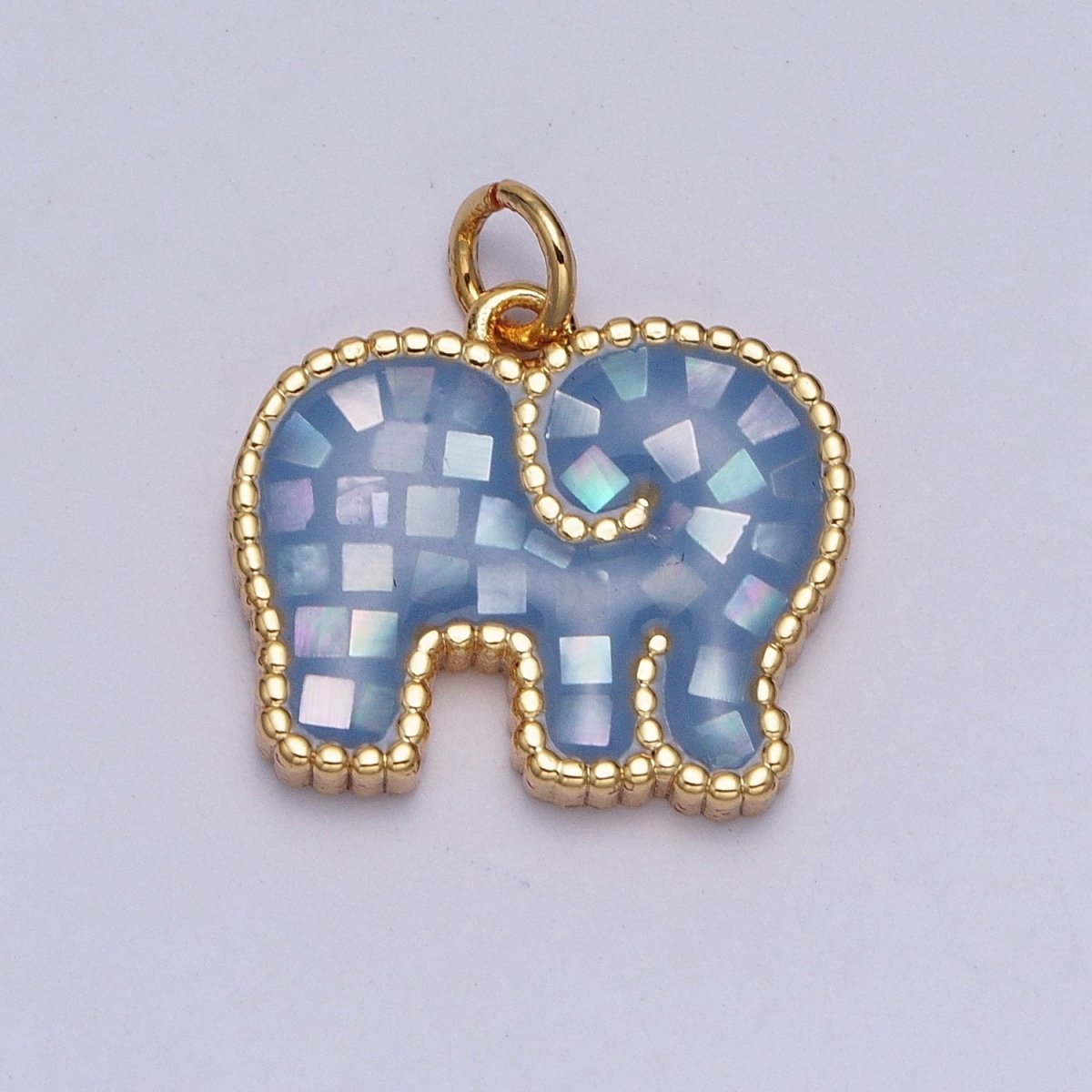 Blue, White, Pink, Purple, Green, Light Blue Opal Elephant Wildlife Gold Charm For Jewelry Making AG-042~AG-047