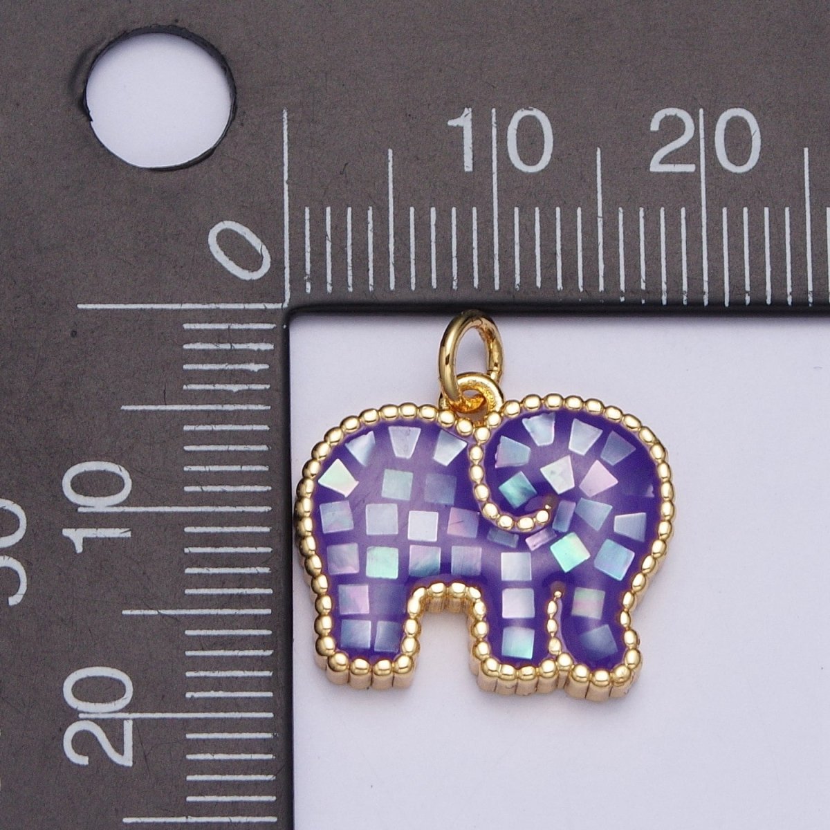 Blue, White, Pink, Purple, Green, Light Blue Opal Elephant Wildlife Gold Charm For Jewelry Making AG-042~AG-047