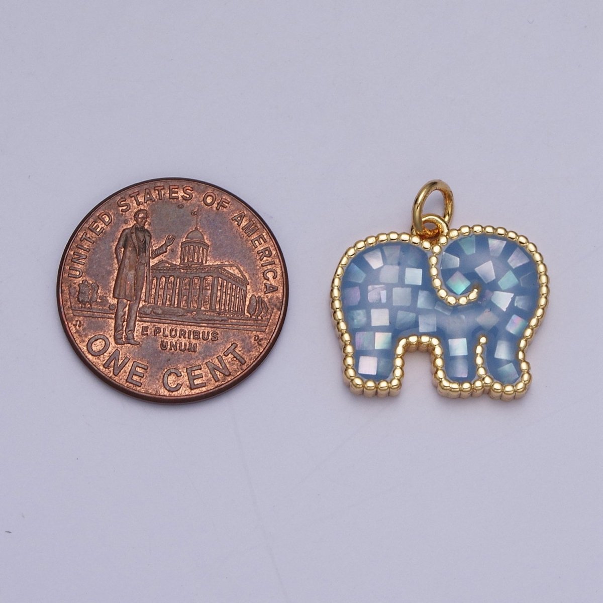 Blue, White, Pink, Purple, Green, Light Blue Opal Elephant Wildlife Gold Charm For Jewelry Making AG-042~AG-047