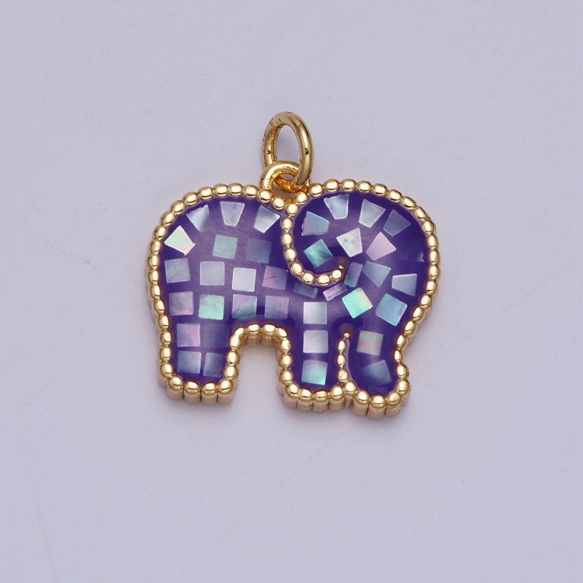 Blue, White, Pink, Purple, Green, Light Blue Opal Elephant Wildlife Gold Charm For Jewelry Making AG-042~AG-047