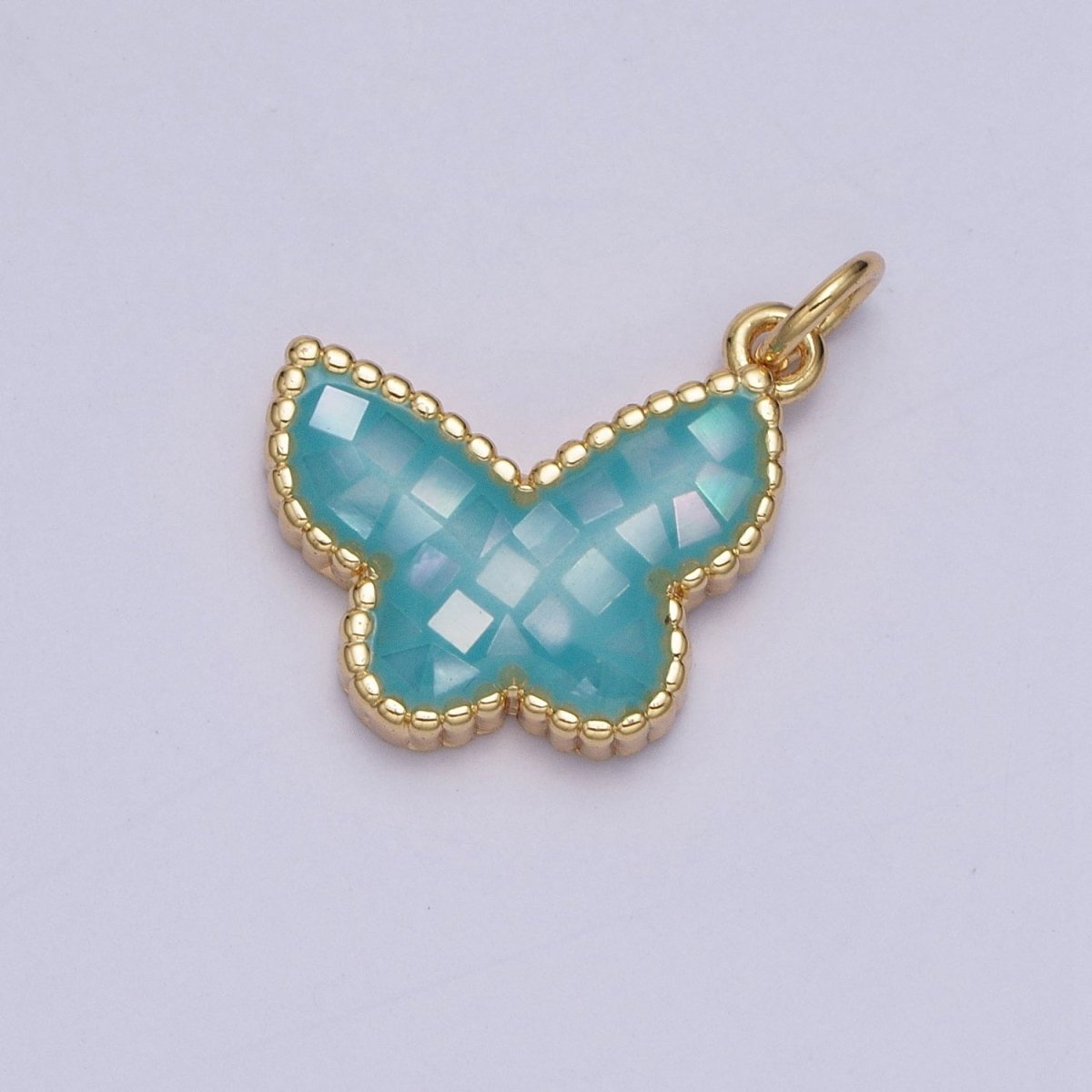 Blue, White, Pink, Purple, Green, Light Blue Opal Mariposa Butterfly Gold Charm For Jewelry Making AG-036~AG-041