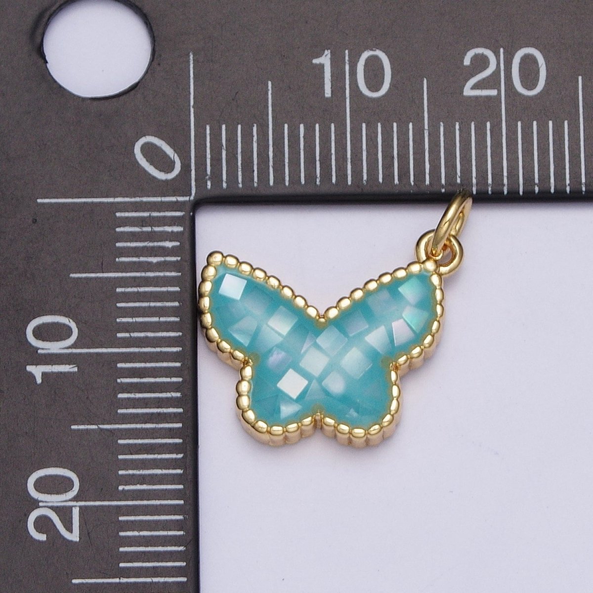 Blue, White, Pink, Purple, Green, Light Blue Opal Mariposa Butterfly Gold Charm For Jewelry Making AG-036~AG-041