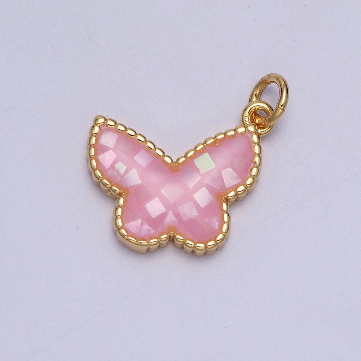 Blue, White, Pink, Purple, Green, Light Blue Opal Mariposa Butterfly Gold Charm For Jewelry Making AG-036~AG-041